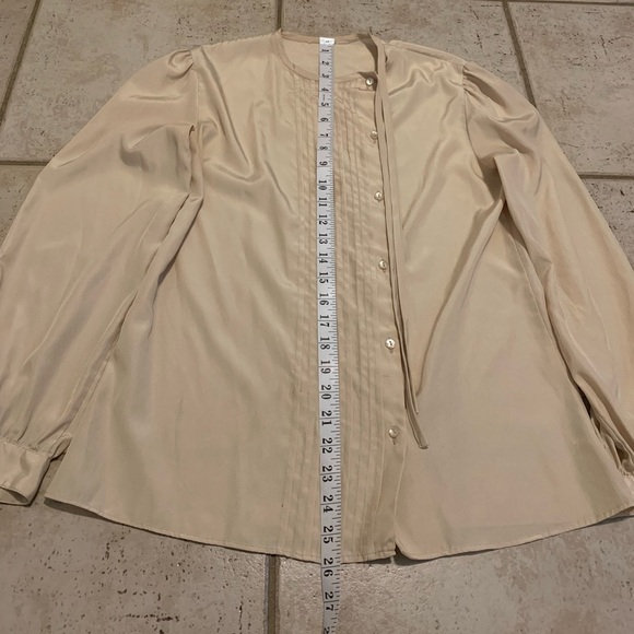 Vintage Cream Satin-Like Blouse with Pin Tucks | Puffy Sleeves | Medium - Picture 5 of 5